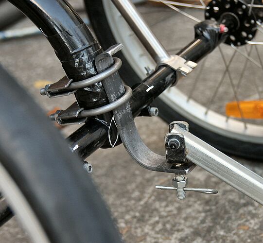 Doing up  a locknut or two nuts is a bit tricky for Sean, so we've gone with the traditional nut and pin. This doesn't have to be tight, it just has to not fall off.