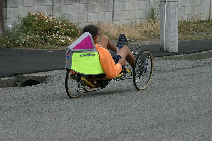 Aarn's leaning trike. Steering is odd, and turning circle is crap. One lever  rotate the steering axis, the other tilts the thing, steering by tilting. You can vary the amount of tilt vs steering. Not sure, might work on a race trike.