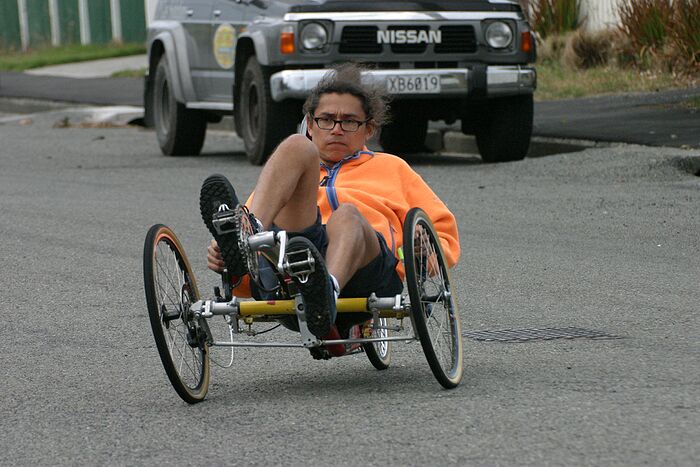 Aarn's leaning trike. Steering is odd, and turning circle is crap. One lever  rotate the steering axis, the other tilts the thing, steering by tilting. You can vary the amount of tilt vs steering. Not sure, might work on a race trike.
