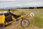 Leaving Rolleston... the hills are a long way away across the Canterbury plains. Not really flat or big by Australian standards, but the road ends in mountains bigger than anything Australia has. Even though it's mid-summer there's still snow up there.