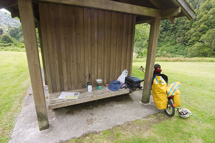 I pitched the hammock inside this shed and spent time inside marvelling at the sheer number of mosquitoes. Cooking dinner was not much fun, I got bitten a lot. The site is an old minig town called Lyell that's long abandoned.