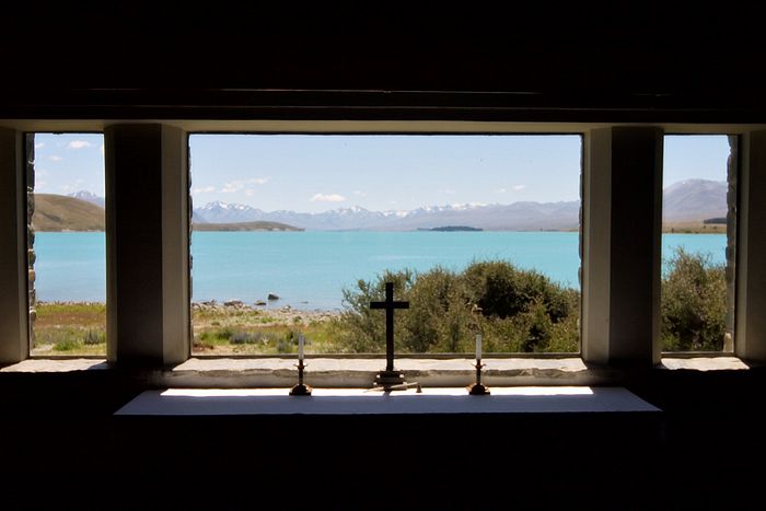 View over the alter in the chapel at Tekapo