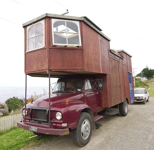 On the road in there was a guy working on these housetrucks. I vaguely like the idea of travelling around in one, but mostly I'd like to build one. I think actually living in one would wear thin after a while, they're either ridiculously expensive bought ones or they tend to be a bit ramshackle and inclined to break down. I'm not sure I want to be a diesel mechanic when I grow up. But the idea is very cool.